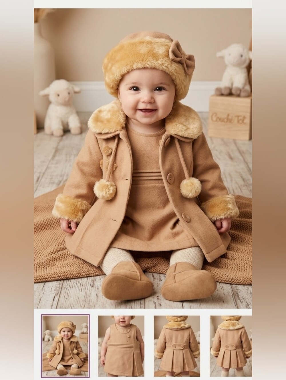 Vintage Couché Tot 3 Piece Set Coat, Dress & Hat 6 - 9M Girl